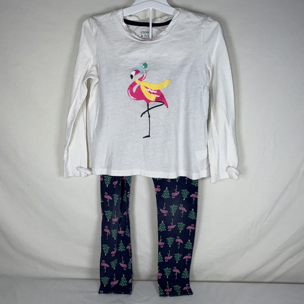 Crown & Ivy Girl's White Flamingo Top and Floral Leggings Set Size 5T